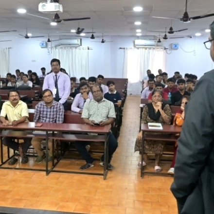 Mr. Gajendra Prasad Barik, Regional Head (HR), TCS, Bhubaneswar, addressed the students on the topic “IT/ITES Sector-Opportunities and Required Skills” on 1st November 2025, as part of the Fifth Master Lecture Series.